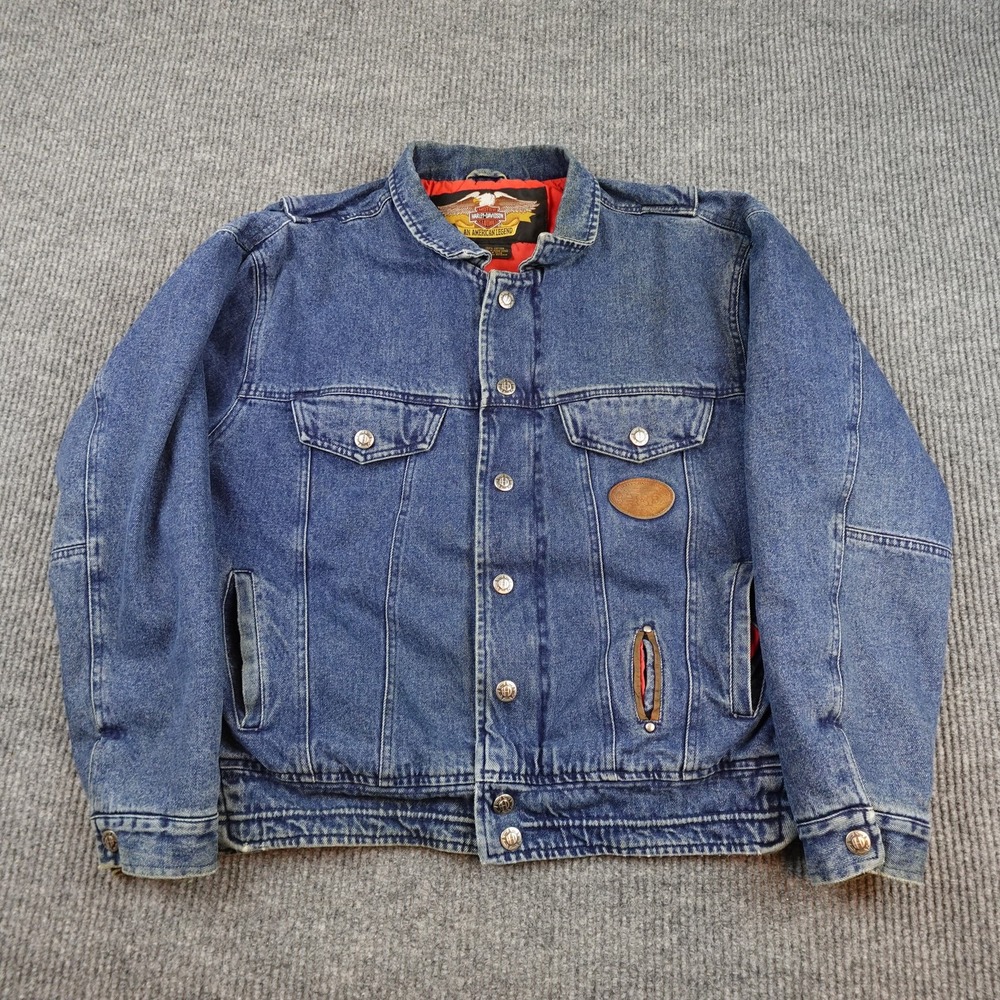 Vintage Harley Davidson Jacket Mens Large Blue Denim Lined Big Twin Motorcycle